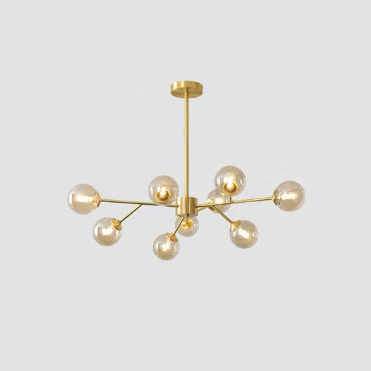 Modern Metallic Branch-Shaped LED Chandelier Pendant Light with Glass Sphere Shade