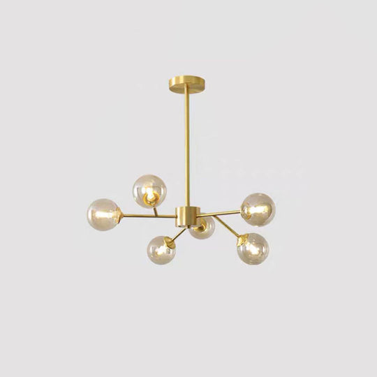 Modern Metallic Branch-Shaped LED Chandelier Pendant Light with Glass Sphere Shade