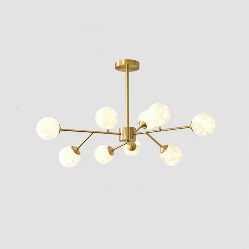 Modern Metallic Hanging Chandelier With Led Lights & Glass Shade For Living Room 9 / Cream B