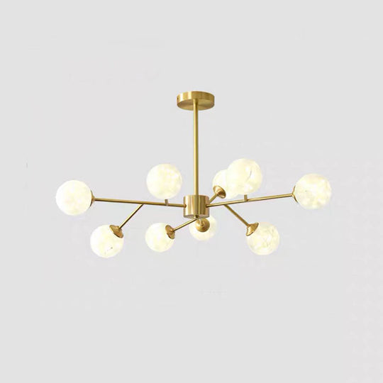 Modern Metallic Hanging Chandelier With Led Lights & Glass Shade For Living Room 9 / Cream B