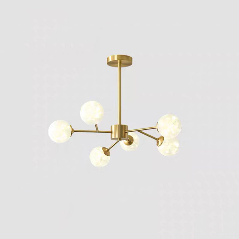 Modern Metallic Branch-Shaped LED Chandelier Pendant Light with Glass Sphere Shade