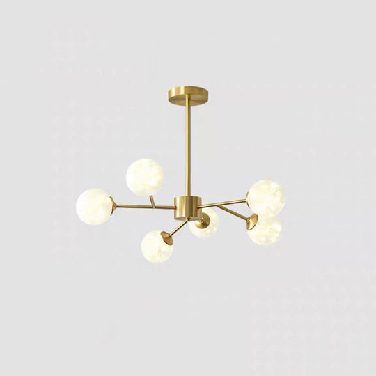 Modern Metallic Hanging Chandelier With Led Lights & Glass Shade For Living Room 6 / Cream B