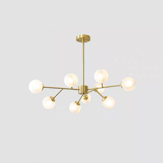 Modern Metallic Branch-Shaped LED Chandelier Pendant Light with Glass Sphere Shade