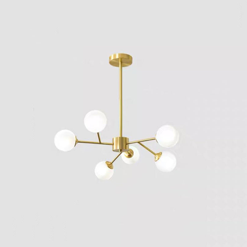 Modern Metallic Hanging Chandelier With Led Lights & Glass Shade For Living Room 6 / Cream A