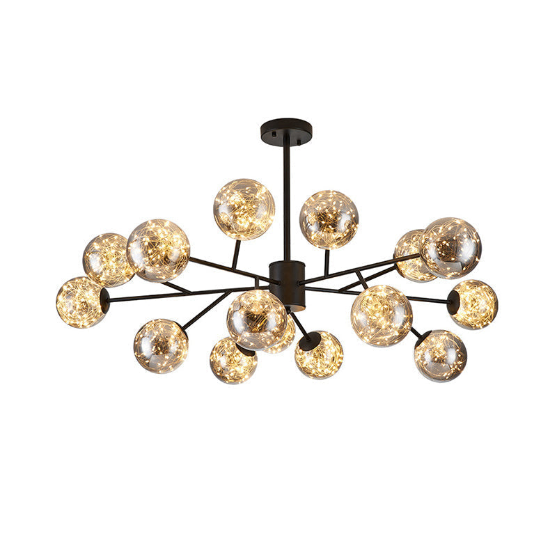 Modern Led Chandelier Light: Clear Glass Sphere Ceiling Fixture For Living Room Black / Warm B