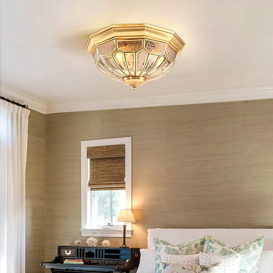 Classic Gold Bedroom Flush Mount Lamp With Frosted Glass Shade And Multiple Lights (18/21/23.5)