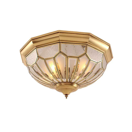 Classic Gold Bedroom Flush Mount Lamp With Frosted Glass Shade And Multiple Lights (18/21/23.5)