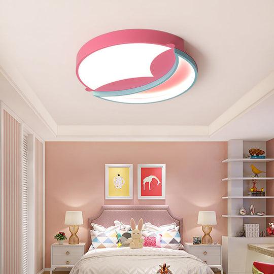 Plafonnier rond élégant en silicone - Lampe de plafond à LED de dessin animé pour chambre à coucher avec lumière bleue/rose