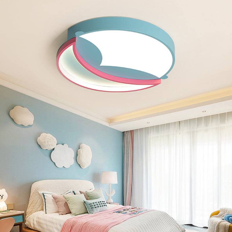 Plafonnier rond élégant en silicone - Lampe de plafond à LED de dessin animé pour chambre à coucher avec lumière bleue/rose