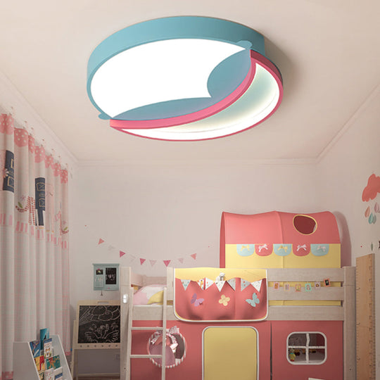 Plafonnier rond élégant en silicone - Lampe de plafond à LED de dessin animé pour chambre à coucher avec lumière bleue/rose