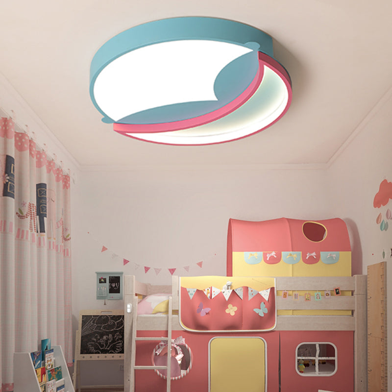 Stylish Silicone Round Flush Ceiling Light - Cartoon Led Mounted Lamp For Bedroom With Blue/Pink