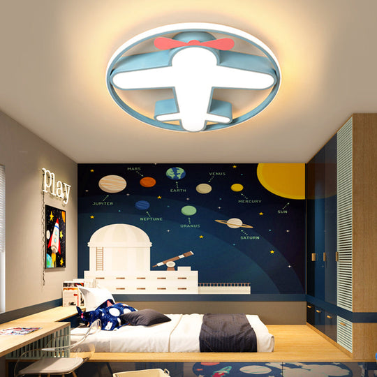 Contemporary LED Flushmount Light with Acrylic Blue Plane Design Ceiling Mount in Warm/White Light for Kids