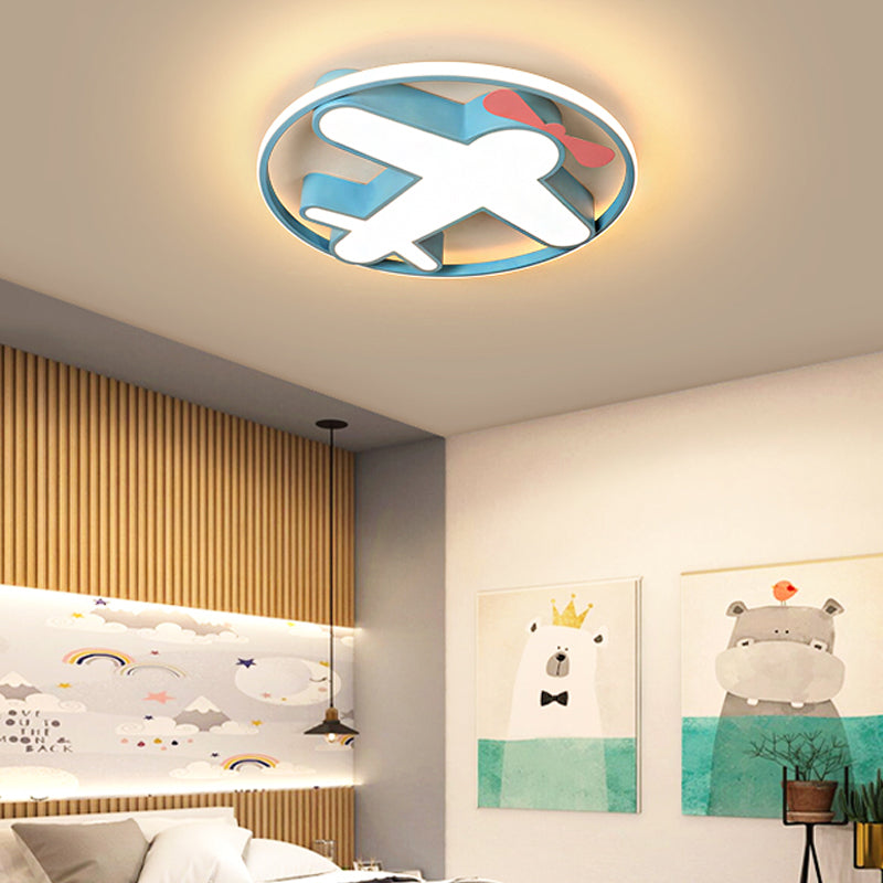 Contemporary LED Flushmount Light with Acrylic Blue Plane Design Ceiling Mount in Warm/White Light for Kids