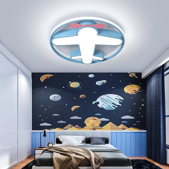 Contemporary LED Flushmount Light with Acrylic Blue Plane Design Ceiling Mount in Warm/White Light for Kids