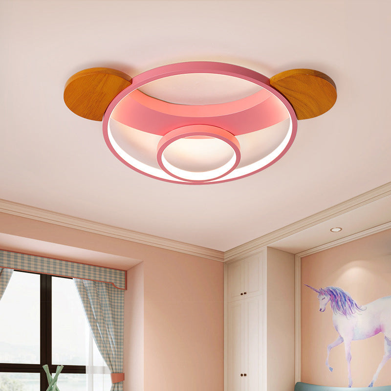 16"/19.5" Bear Shaped Ceiling Light for Kids Bedroom - LED Silicone Flush Mount Lamp in Blue/Pink, Warm/White