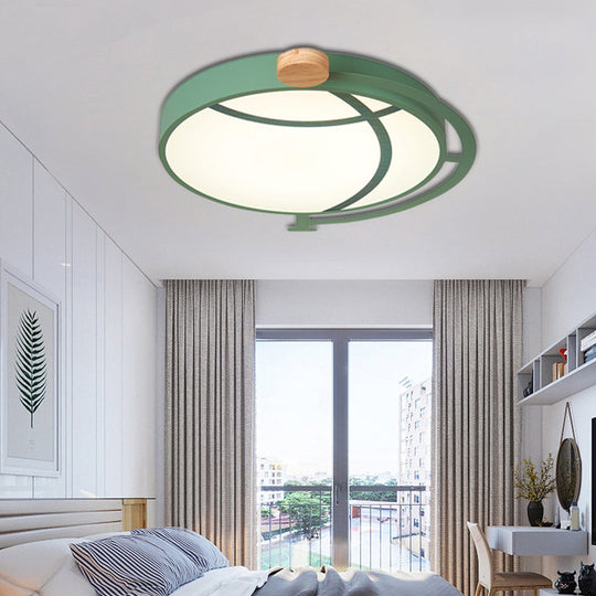 Cartoon Tellurion Flush Mount LED Ceiling Light in Green/Gray - Acrylic Finish for Bedrooms