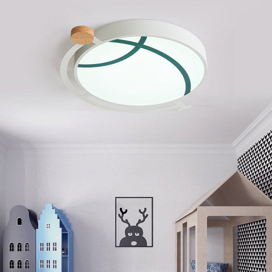 Cartoon Tellurion Flush Mount LED Ceiling Light in Green/Gray - Acrylic Finish for Bedrooms