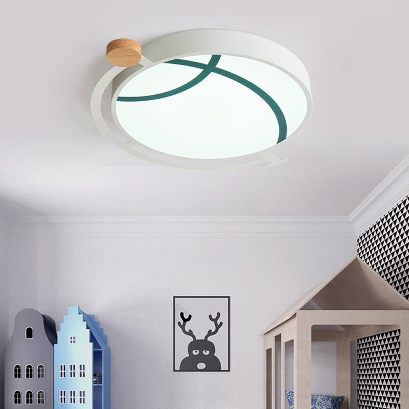 Cartoon Tellurion Flush Mount Led Ceiling Light In Green/Gray - Acrylic Finish For Bedrooms White