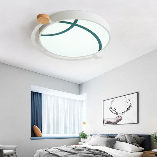 Cartoon Tellurion Flush Mount LED Ceiling Light in Green/Gray - Acrylic Finish for Bedrooms