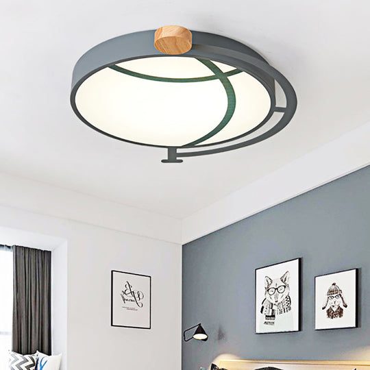 Cartoon Tellurion Flush Mount LED Ceiling Light in Green/Gray - Acrylic Finish for Bedrooms