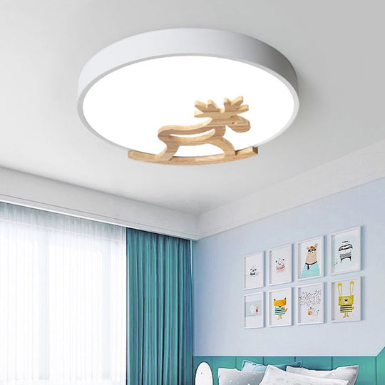 Kid's LED Deer Flush Mount Ceiling Light in Gray/White with Acrylic and Wood Accents