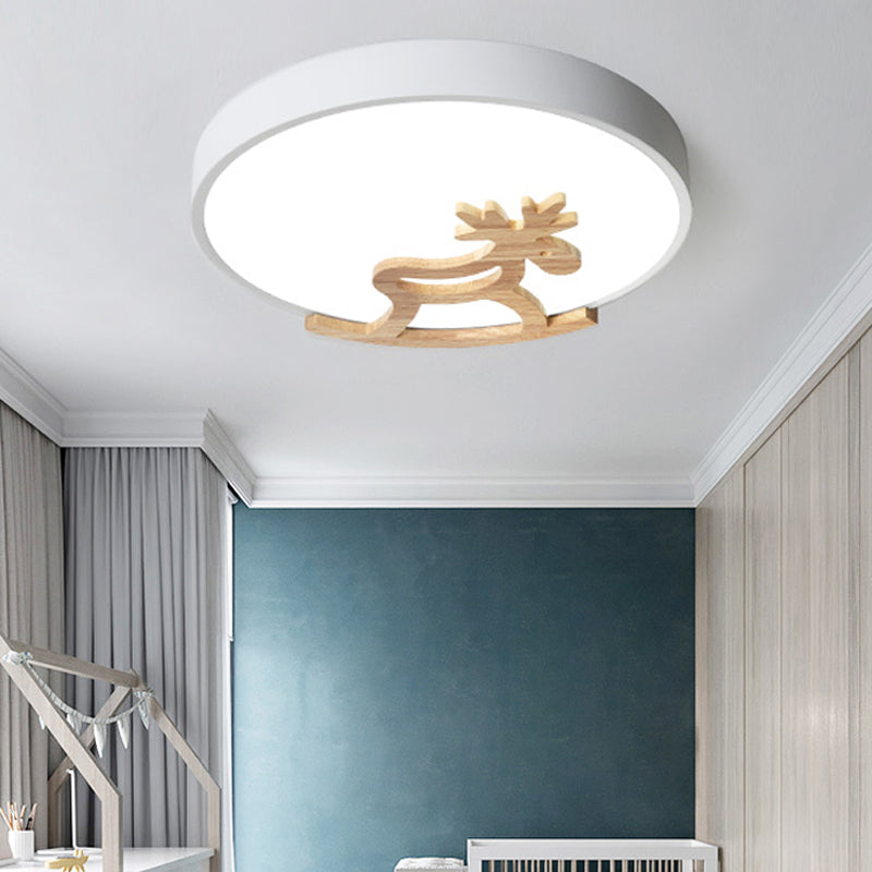 Kid's LED Deer Flush Mount Ceiling Light in Gray/White with Acrylic and Wood Accents