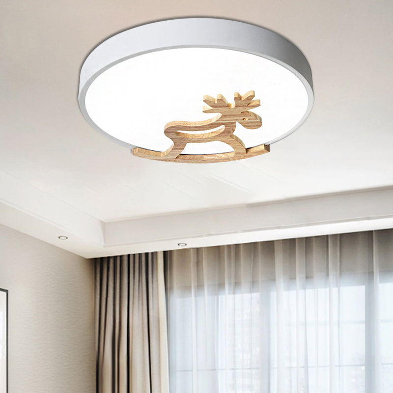 Kid's LED Deer Flush Mount Ceiling Light in Gray/White with Acrylic and Wood Accents