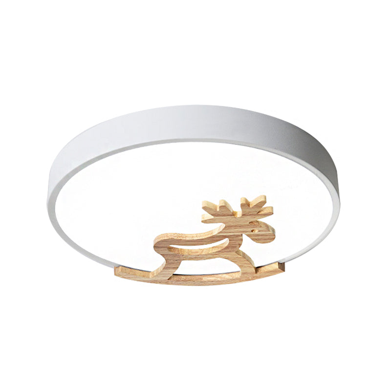 Kid's LED Deer Flush Mount Ceiling Light in Gray/White with Acrylic and Wood Accents