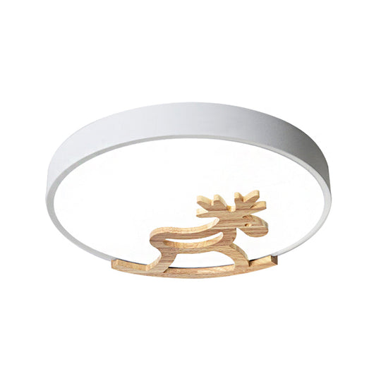 Kids Led Deer Flush Mount Ceiling Light In Gray/White With Acrylic And Wood Accents