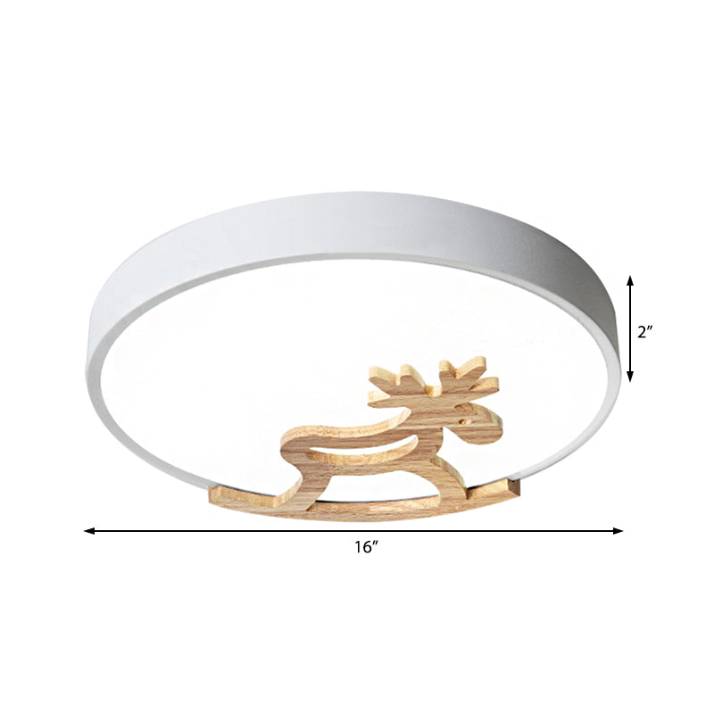 Kid's LED Deer Flush Mount Ceiling Light in Gray/White with Acrylic and Wood Accents