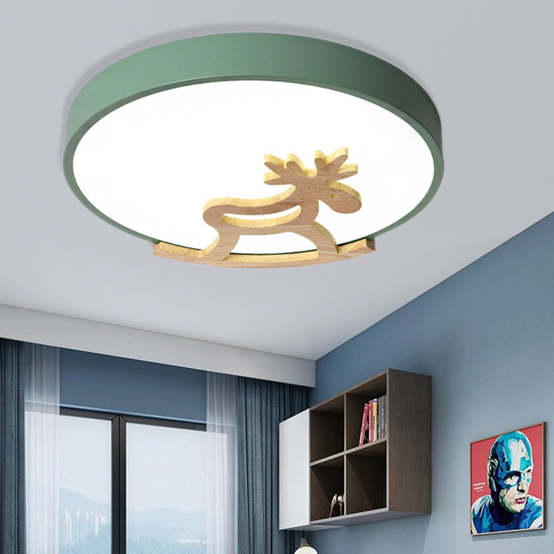 Kid's LED Deer Flush Mount Ceiling Light in Gray/White with Acrylic and Wood Accents