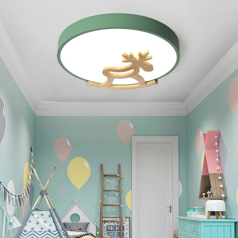 Kid's LED Deer Flush Mount Ceiling Light in Gray/White with Acrylic and Wood Accents