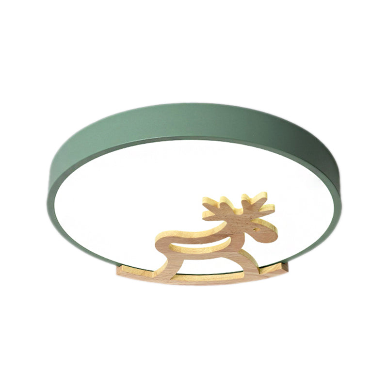 Kid's LED Deer Flush Mount Ceiling Light in Gray/White with Acrylic and Wood Accents