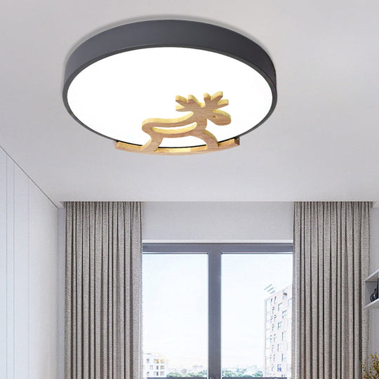 Kid's LED Deer Flush Mount Ceiling Light in Gray/White with Acrylic and Wood Accents