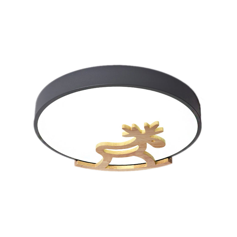 Kid's LED Deer Flush Mount Ceiling Light in Gray/White with Acrylic and Wood Accents