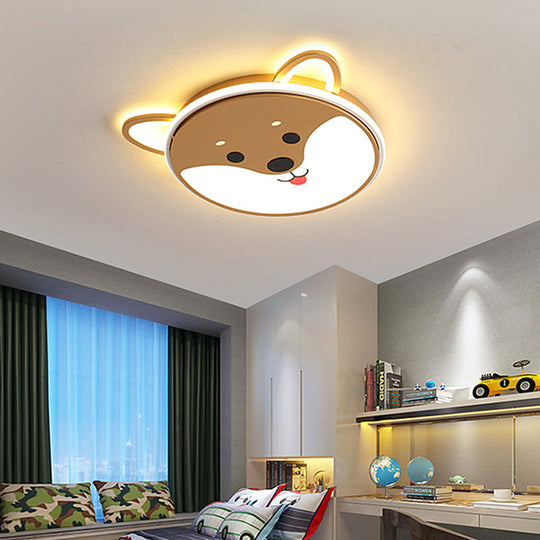 Kids Dog Pattern Ceiling Flush Mount Light - Black/Brown Led 16.5/20.5 Dia Warm/White Brown / 16.5