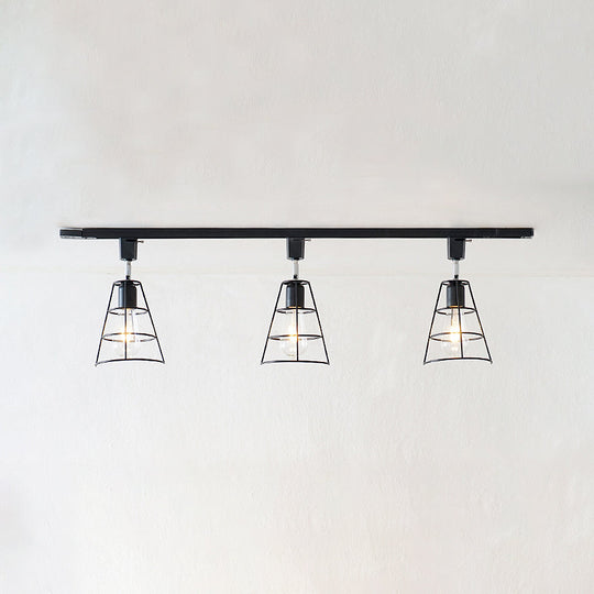 Retro Style Wire Cage Ceiling Light With Conical Shade - Rotatable Black/White Metal Shopify Black