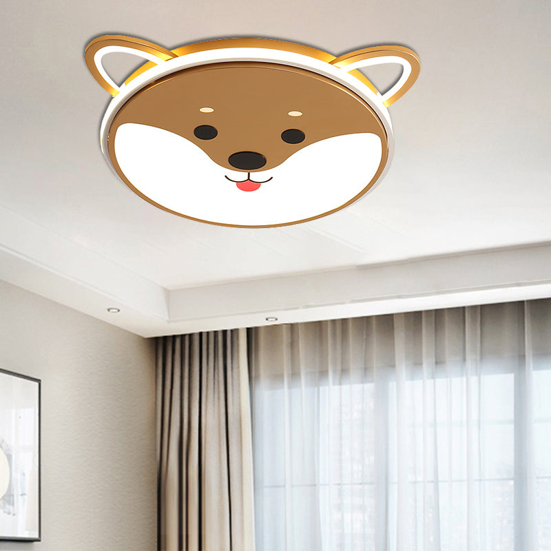 Kids Dog Pattern Ceiling Flush Mount Light - Black/Brown Led 16.5/20.5 Dia Warm/White Brown / 16.5