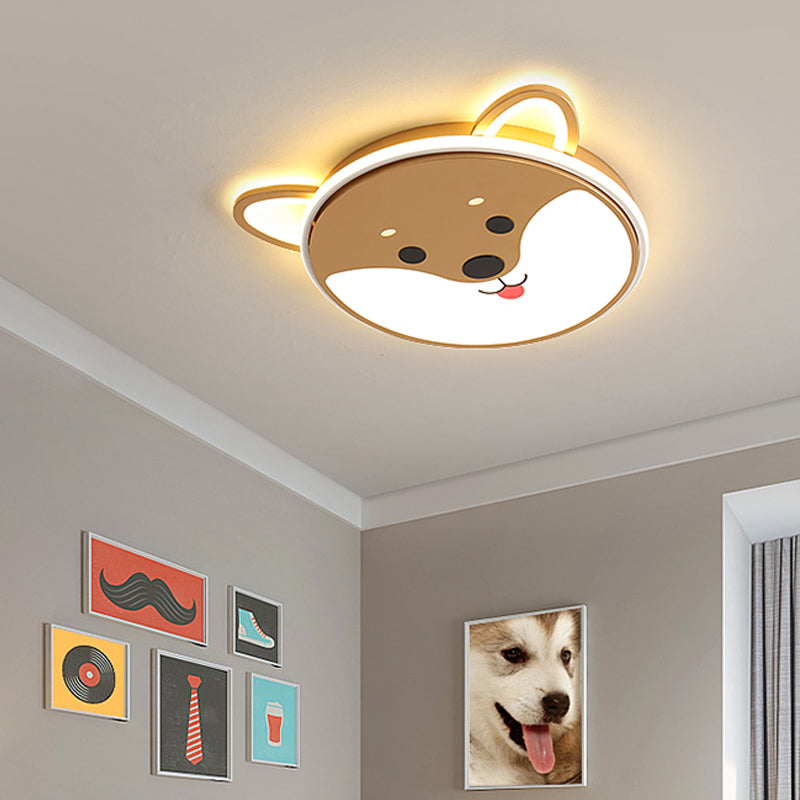 Kids' Dog Pattern Ceiling Flush Mount Light - Black/Brown, LED, 16.5"/20.5" Dia, Warm/White Light