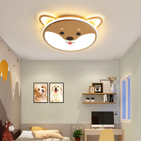 Kids Dog Pattern Ceiling Flush Mount Light - Black/Brown Led 16.5/20.5 Dia Warm/White