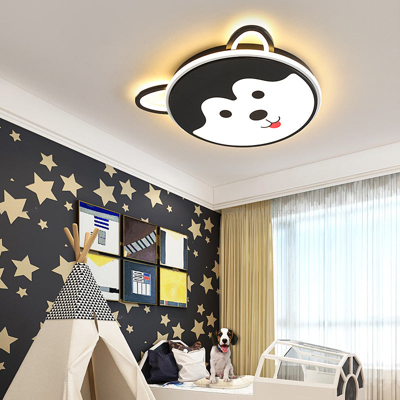 Kids Dog Pattern Ceiling Flush Mount Light - Black/Brown Led 16.5/20.5 Dia Warm/White Black / 16.5