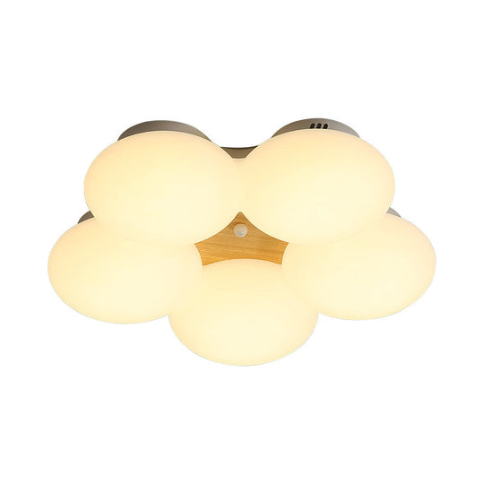 Acrylic Flushmount Nordic LED Light Fixture with Flower Design and White/Wood Finish