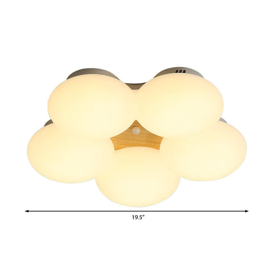 Acrylic Flushmount Nordic LED Light Fixture with Flower Design and White/Wood Finish