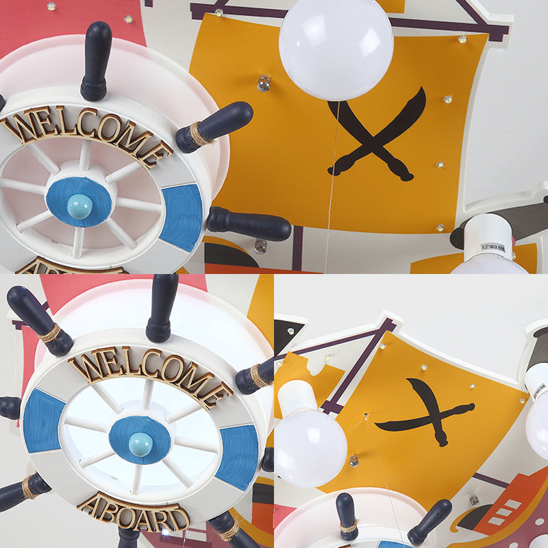 Yellow Wooden Ceiling Flush Mount Pendant Light with Cartoon Rudder Design