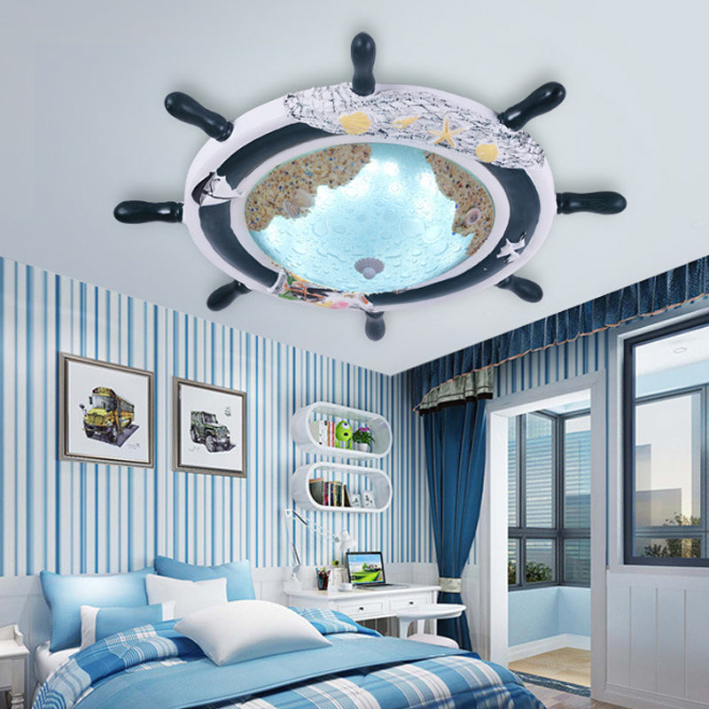 Kids' Resin Ceiling Light with Bubble Glass Shade - Blue Rudder Flush Mount Lamp