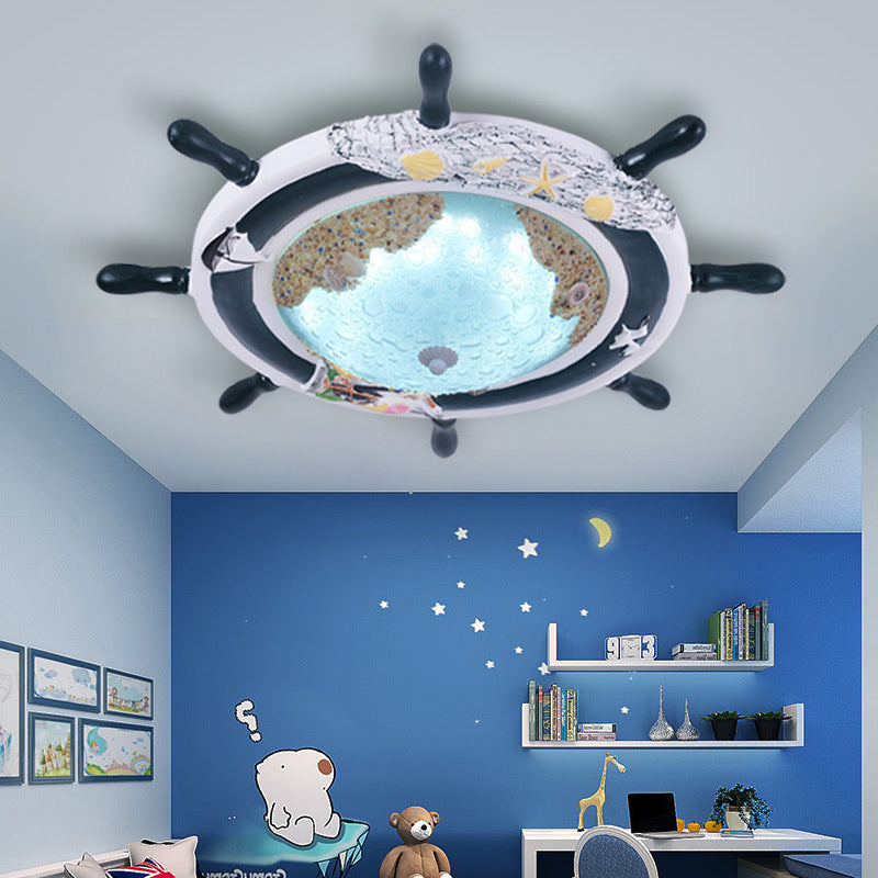 Kids' Resin Ceiling Light with Bubble Glass Shade - Blue Rudder Flush Mount Lamp