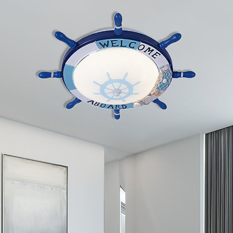 Kids' Resin Ceiling Light with Bubble Glass Shade - Blue Rudder Flush Mount Lamp