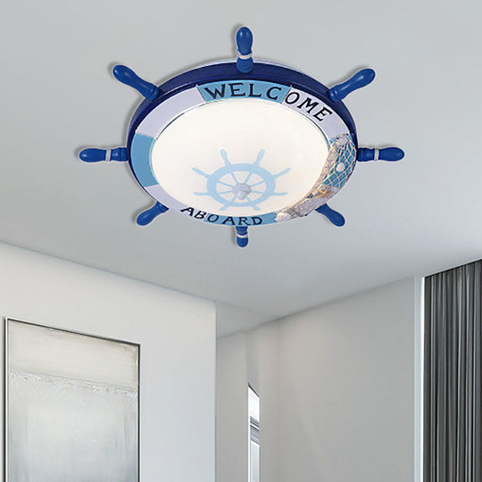 Kids Resin Ceiling Light With Bubble Glass Shade - Blue Rudder Flush Mount Lamp