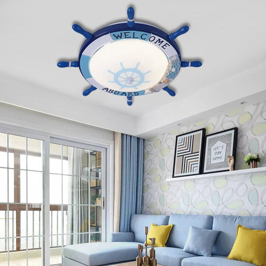 Kids' Resin Ceiling Light with Bubble Glass Shade - Blue Rudder Flush Mount Lamp