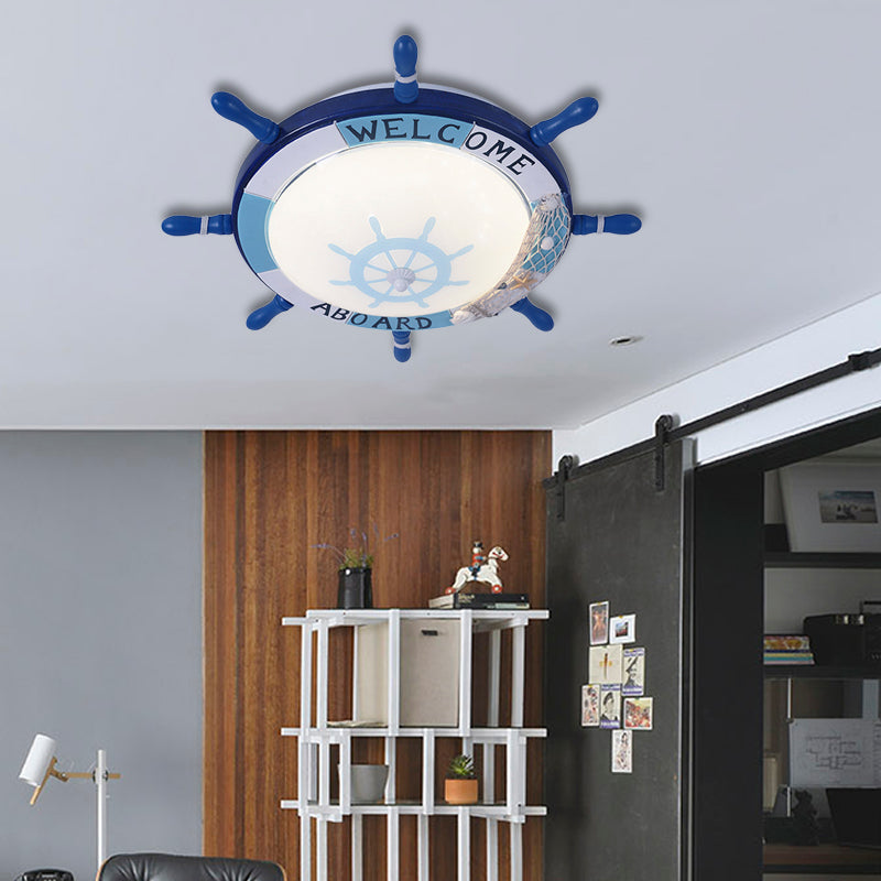 Kids' Resin Ceiling Light with Bubble Glass Shade - Blue Rudder Flush Mount Lamp